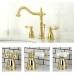 Kingston Brass Three-Hole Polished Brass Widespread Bathroom Faucet Gold Cross - B077P23VSC